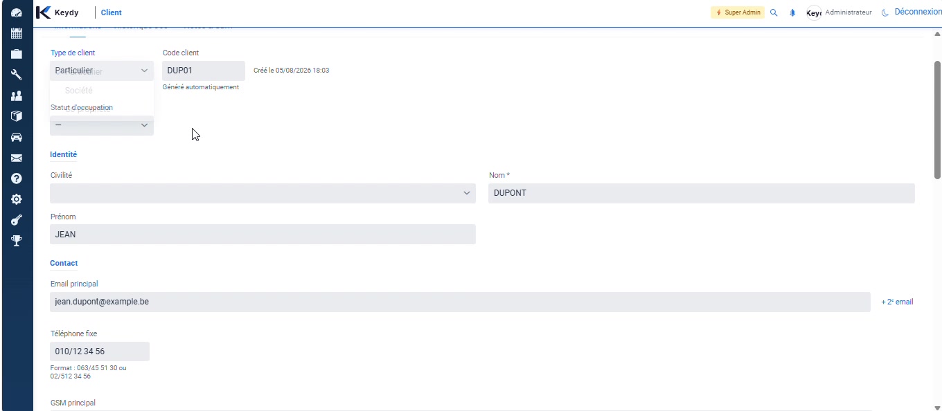 Fiche client Keydy